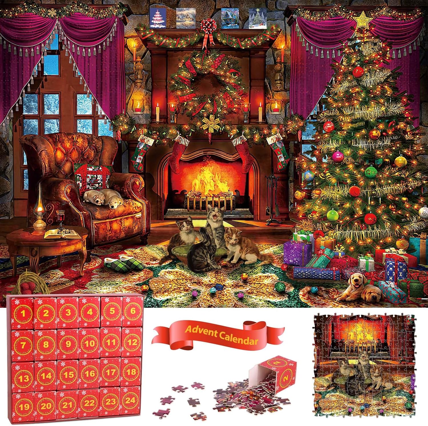 Advent Calendars - Advent Calendar 2023 Christmas Jigsaw Puzzles for Kids Adults - 1008 Pieces, 24 Day Christmas Puzzle Countdown Calendar, Ideal Stocking Stuffer Puzzle for Home Decoration, Funny Christmas Game Gift
