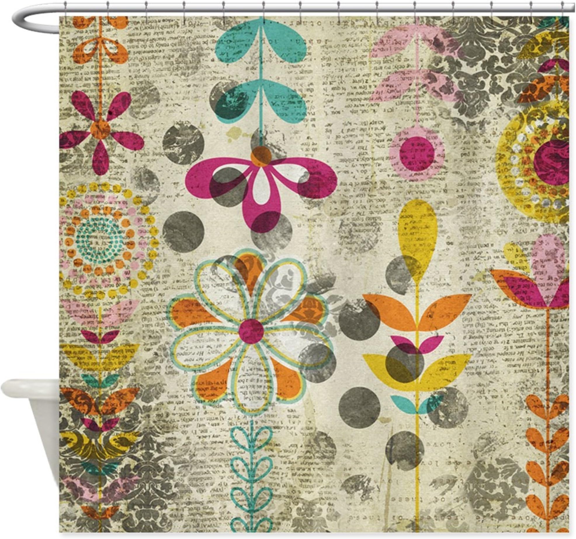 Eikleom Bohemian Boho Flowers Shower Curtain 180x180cm Waterproof Polyester