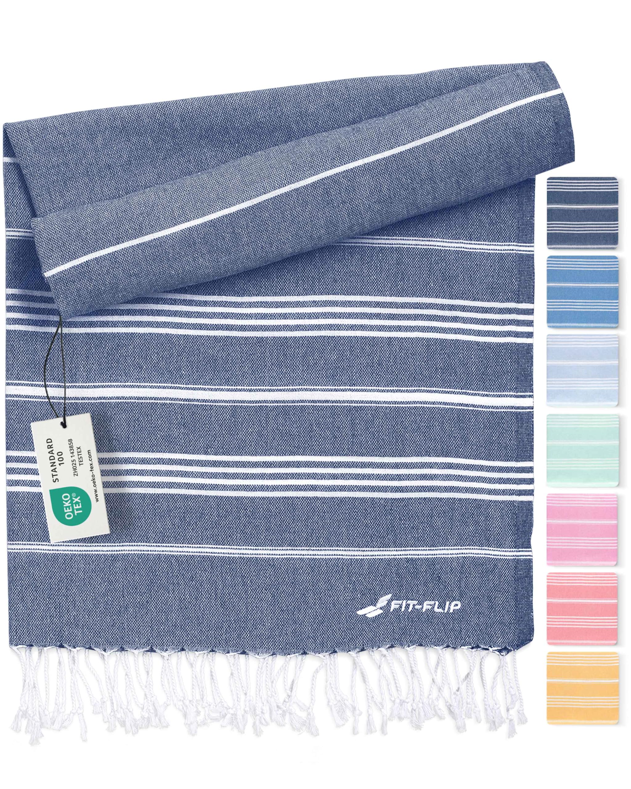 Fit-Flip Hammam Beach Towel XXL Made from 100% Cotton - Quick-Drying Turkish hamam Towels - Large fouta or pestemal Ideal as a Thin Sauna Blanket - Navy – 100x200cm Sultan