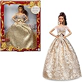 Barbie Signature Doll, 2025 Holiday Barbie Light Brown Hair Fashion Doll Wearing Silver & Gold Gown, Seasonal Collector in Di