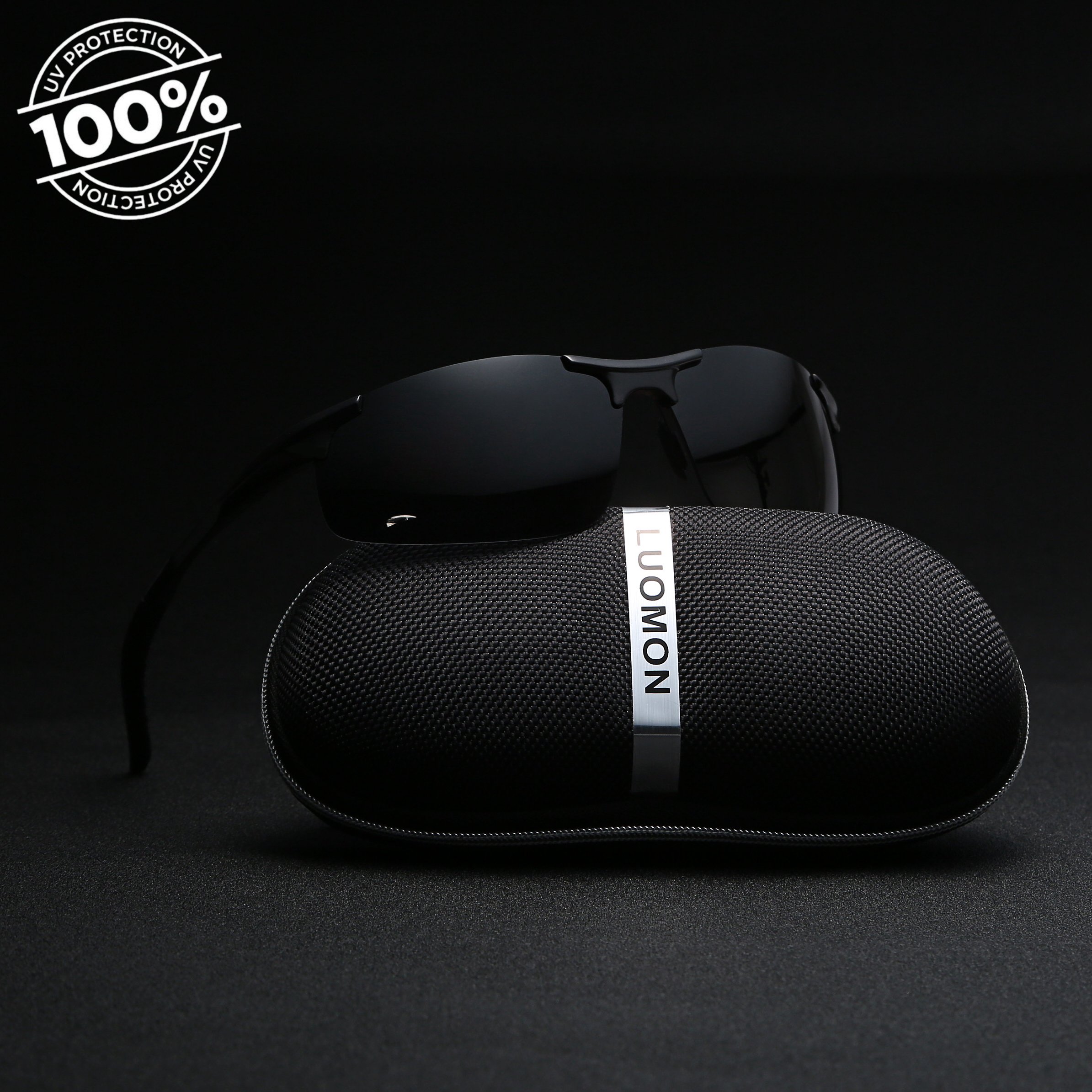 LUOMON LM8177 Black Frame/Grey Lens Polarized Wrap-Around Sport Sunglasses