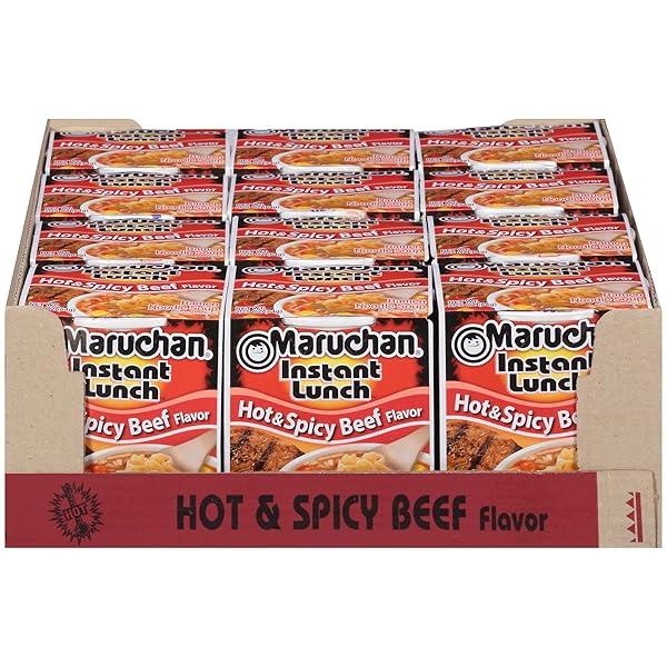 MARUCHAN INSTANT LUNCH HOT & SPICY BEEF, RAMEN NOODLE SOUP, MICROWAVEABLE MEAL, 2.25 OZ, 12 COUNT