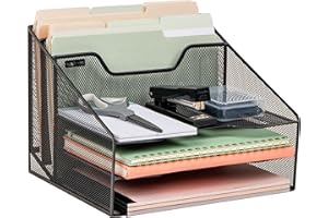Mind Reader Desktop Organizer, Vertical File Holder, Paper Trays, Office, Metal Mesh, 12.5"L x 11.5"W x 9.5"H, Black