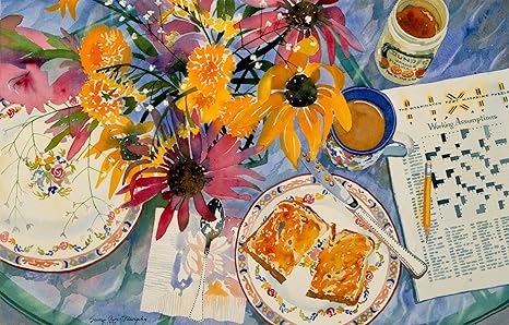Amazon Com Toast And Black Eyed Susans Giclee Print Of Watercolor Still Life Showing A Bouquet Of Flowers Coffee And Toast And A Crossword Puzzle 13 X 20 Inches Watercolor Paintings Posters Prints
