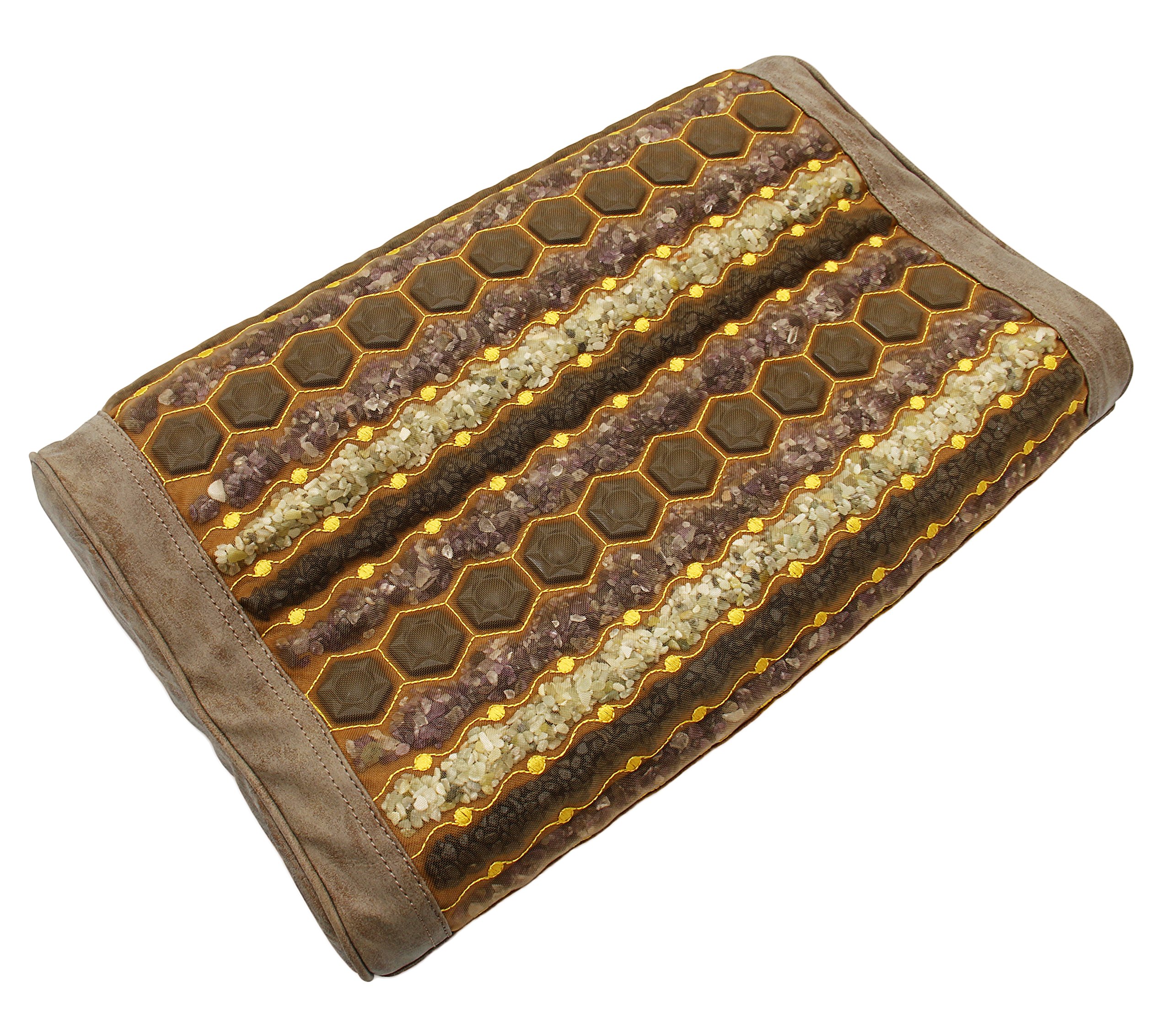 MediCrystal Far Infrared Gemstone Pillow - with Natural Crystals - Negative Ion - FIR Heat - Non Electric Jade Tan 20" L x 12" W x 4 H Gentle — image 1