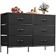WLIVE Wide Dresser with 6 Drawers, TV Stand for 50 Inches TV, Entertainment Center with Metal Frame, Wooden Top, Fabric Storage Dresser for Bedroom, Hallway, Entryway, Black and Rustic Brown