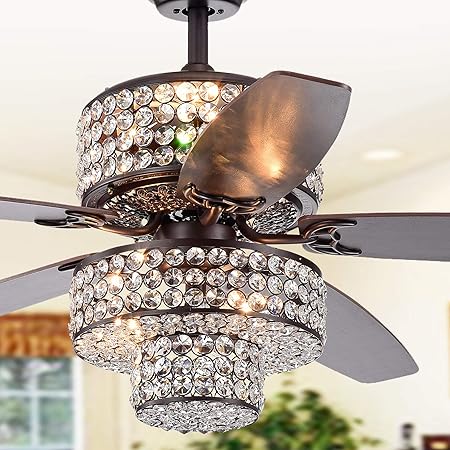 Tierna Lighted Ceiling Fan Two Tiered Crystal Shade Amazon Com