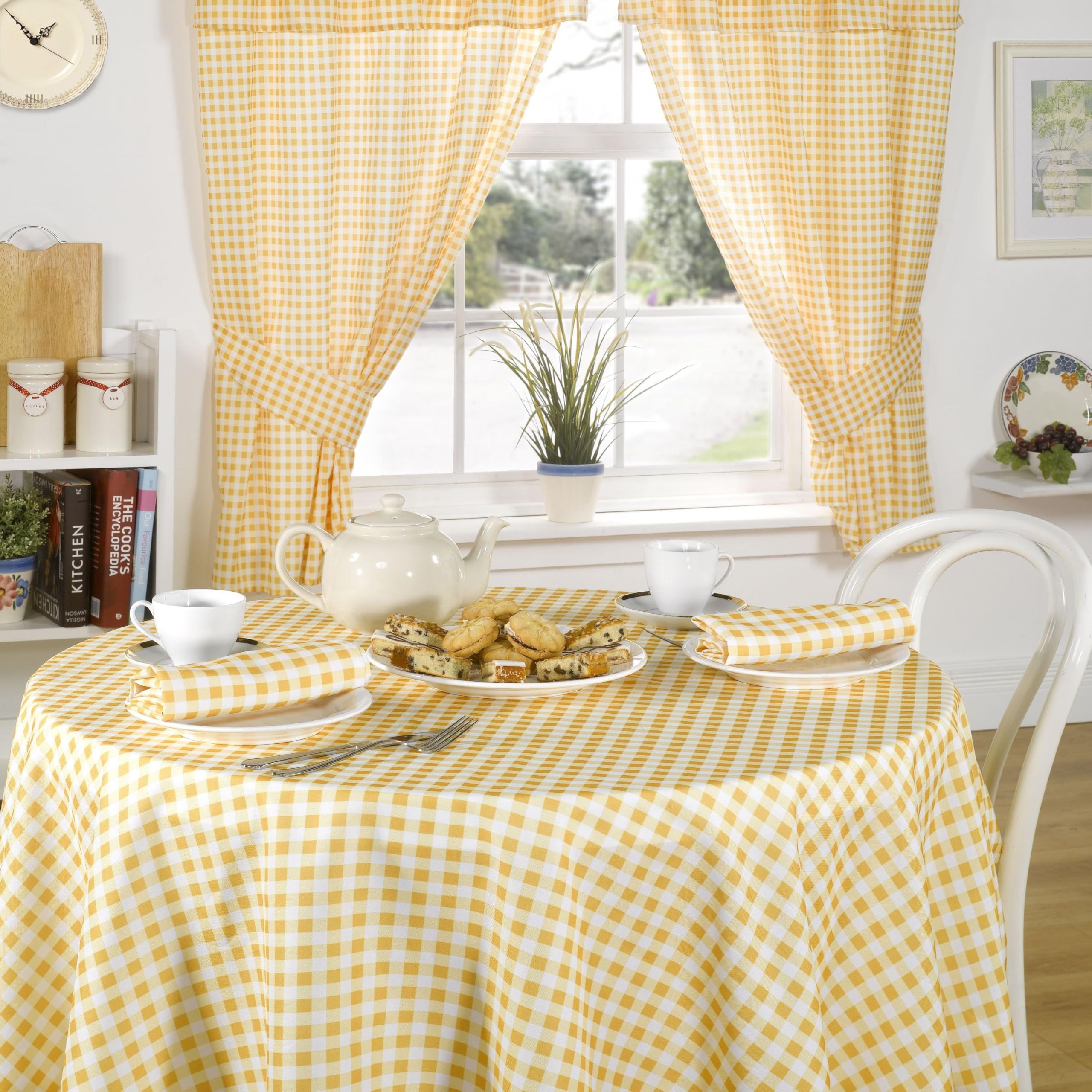 Molly Gingham Check Kitchen Pencil Pleat Curtains, Lemon, 46 x 42 Inch — image 1