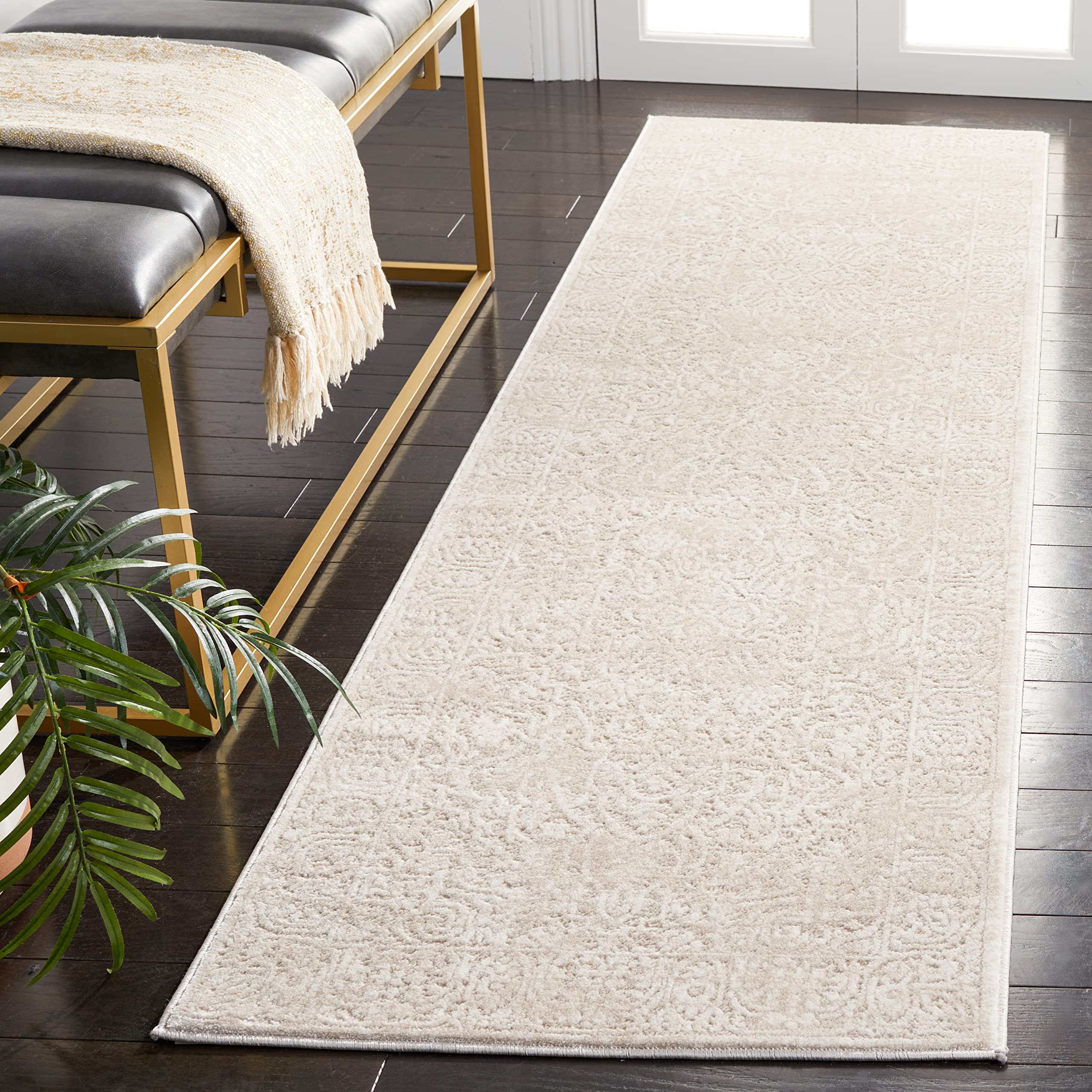 SAFAVIEH Reflection Collection Runner Rug - 2'3" x 22', Cream & Ivory, Non-Shedding & Easy Cleaning, Ideal for Living Room, Bedroom (RFT670D) Image