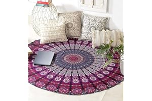 raajsee Purple Round Beach Tapestry Hippie/Boho Beach Blanket Mandala/Indian Cotton Throw - Round Tablecloth/Home Decor/Indie Rug Yoga Mat Meditation Picnic Rugs 178 CM / 70 INCHE Circle