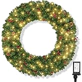 Brightown 48 inch Christmas Wreath Outdoor Decoration, Large Artificial Wreath with Lights, 200LED, 440 PVC Tips, Power Plug-in