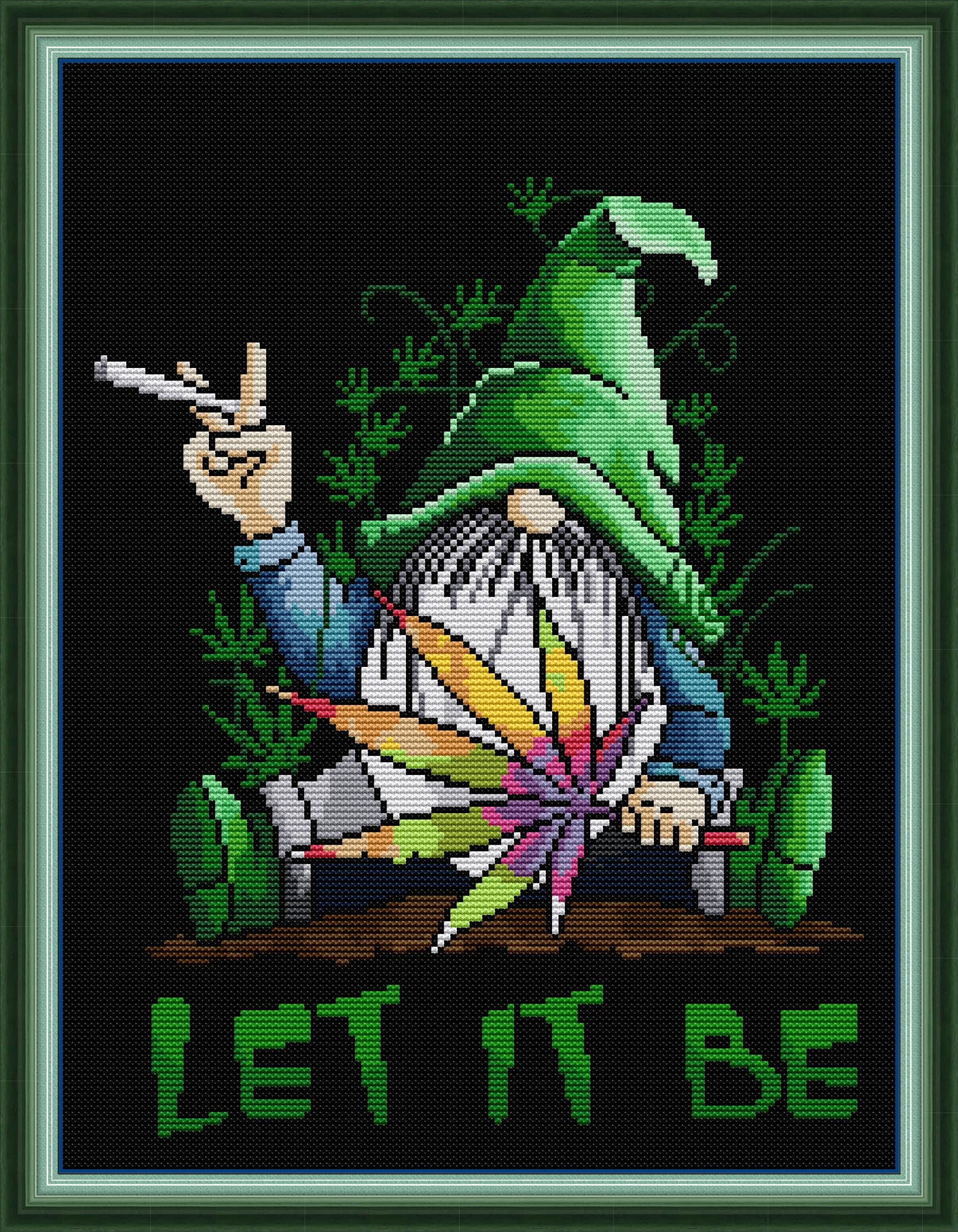 Stitchmelody Stamped Cross Stitch Kits,11CT Printed Pattern Embroidery Kit DIY Home Décor Needlework-Green Dwarf 31cm×40cm