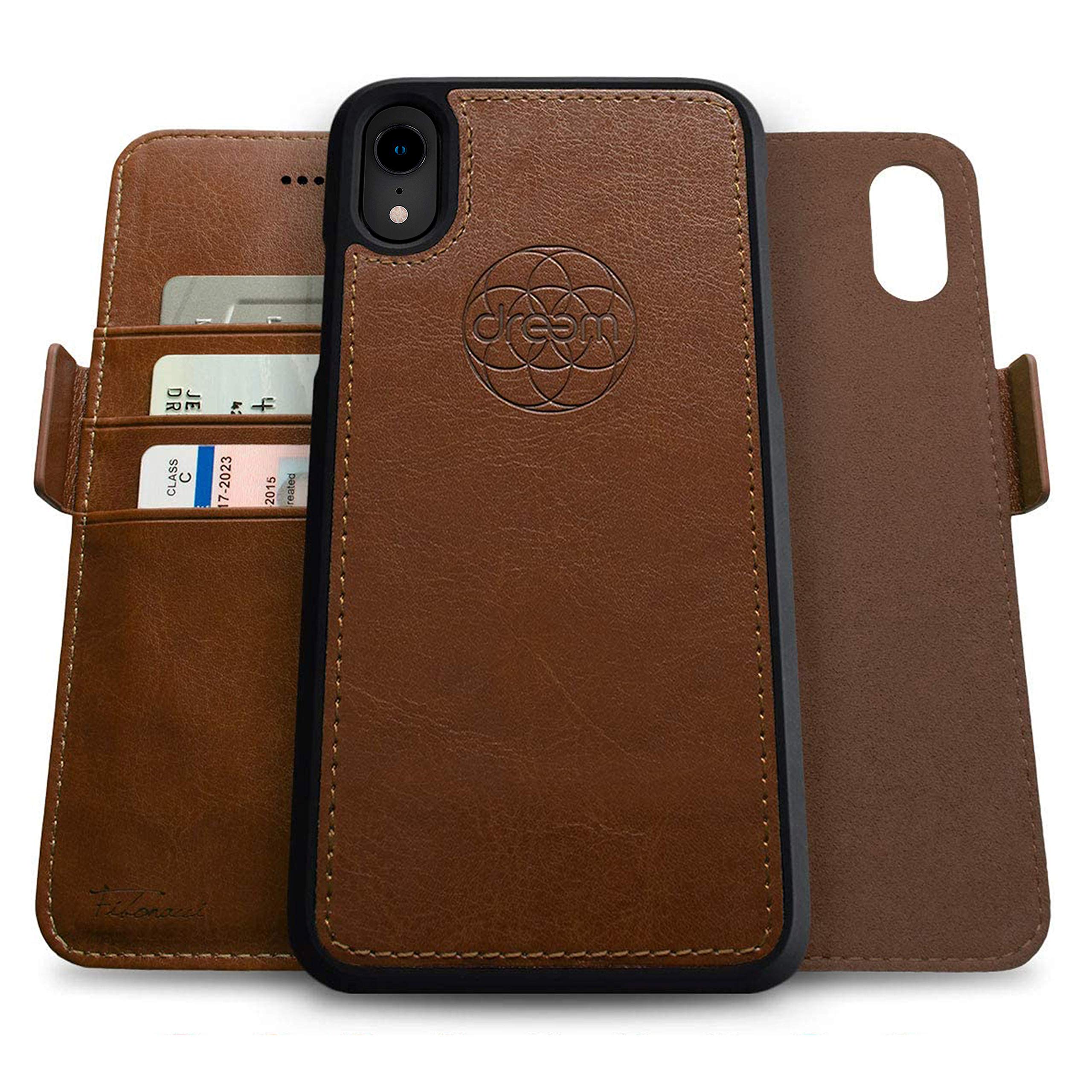 dreem Fibonacci 2-in-1 Wallet Case for Apple iPhone XR - Luxury Vegan Leather, Magnetic Detachable Shockproof Phone Case, RFID Card Protection, 2-Way Flip Stand - Chocolate — image 1