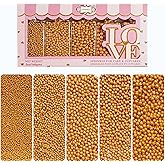 Confect Pearl Gold Sprinkles | Gold Sprinkles for Cakes & Cupcakes Decoration & Celebration | Assorted pack of 5 All That Glitters | Mix Golden Pearl Dragees | Vegan, Gluten-Free, Nut-Free, Soy-Free, Dairy-Free, Palm Oil-Free, No Artificial Dyes- 5 Oz
