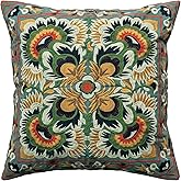 Creative Co-Op Square Cotton Embroidered Pillow with Design, Multi Color