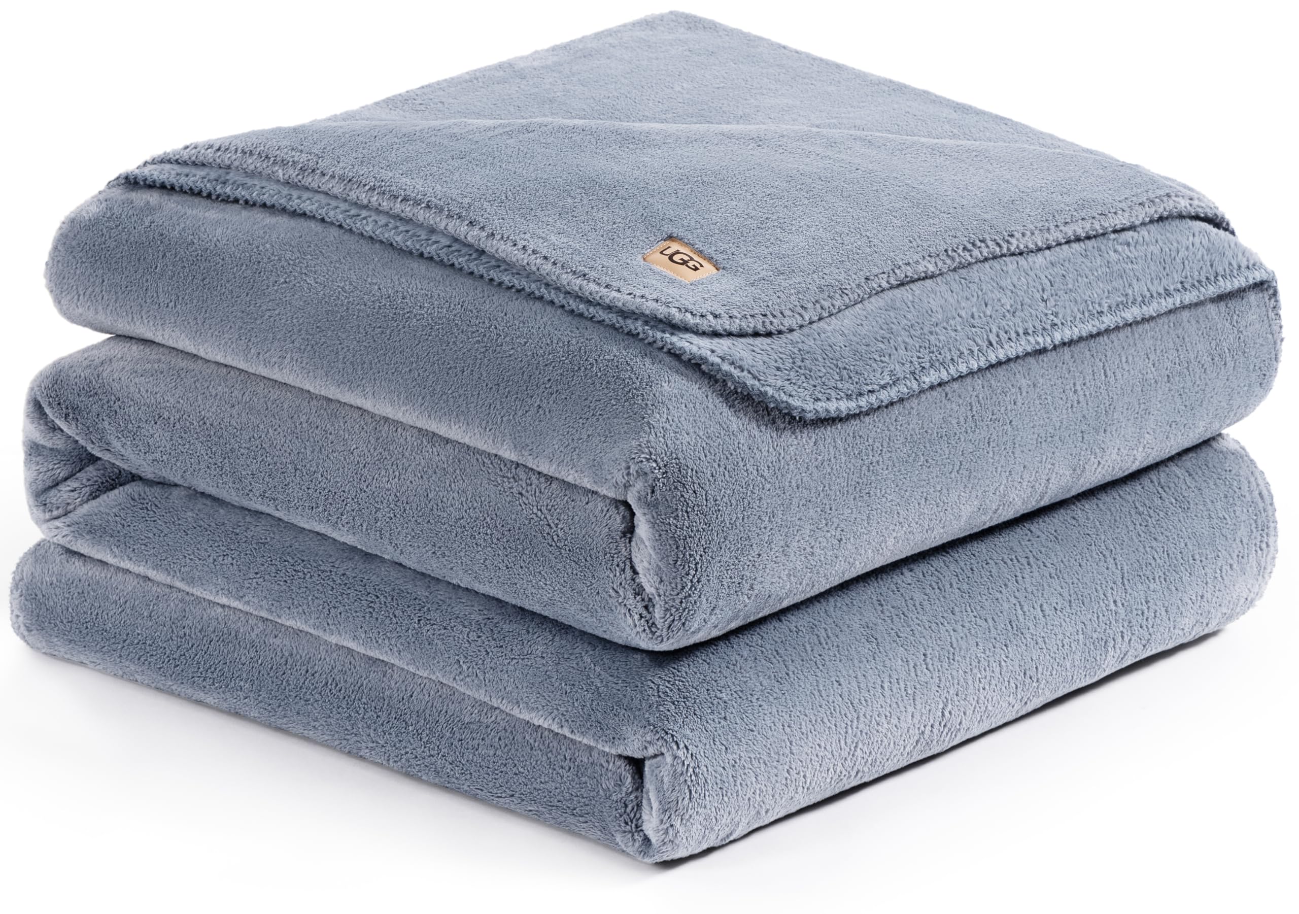 UGG Plush Full/Queen Blanket, Fleece Fluffy Blanket for Bed, Luxury Cozy Oversized Throw for Couch, Washable Hypoallergenic Queen Bedding, 90" x 90", Denim Blue (Whitecap) Image