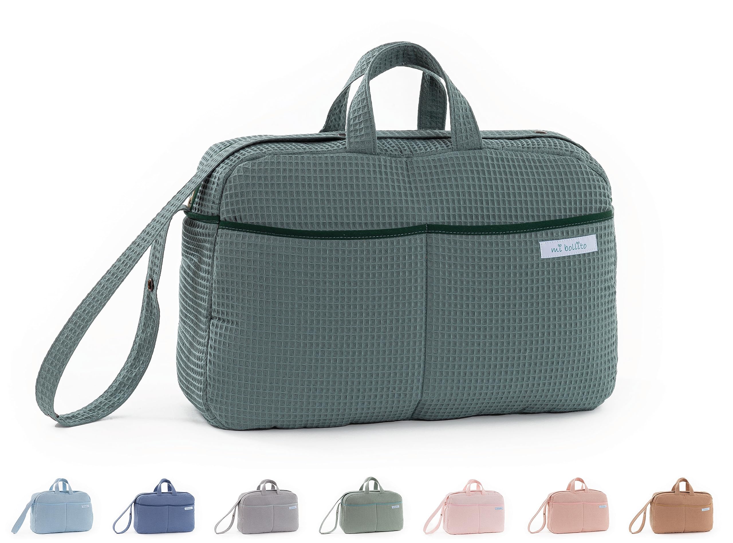 mi bollito Maternity Crossbody Bag for Baby Stroller and Hospital, Practical and Stylish Large Capacity Organiser Bag, Made in Spain., green, One Size