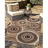 Liora Manne Marina Indoor/Outdoor Power Loomed Easy Care Pillows, Circles Brown, 18 x 18-Inch
