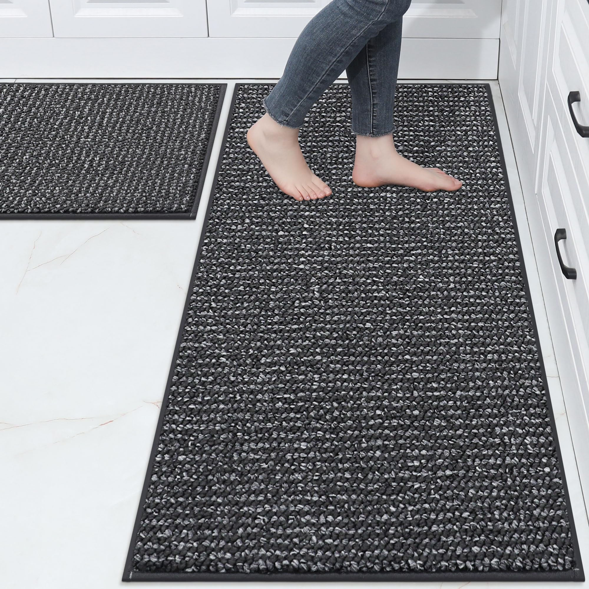 Photo 1 of BEQHAUSE Kitchen Rugs and Mats 2PCS, Non-Slip Kitchen Mats for Floor, Absorbent and Stain Resistant Kitchen Runner, Machine Washable Rugs for Kitchen, Laundry & Sink, 24"x36"+24"x60", Charcoal