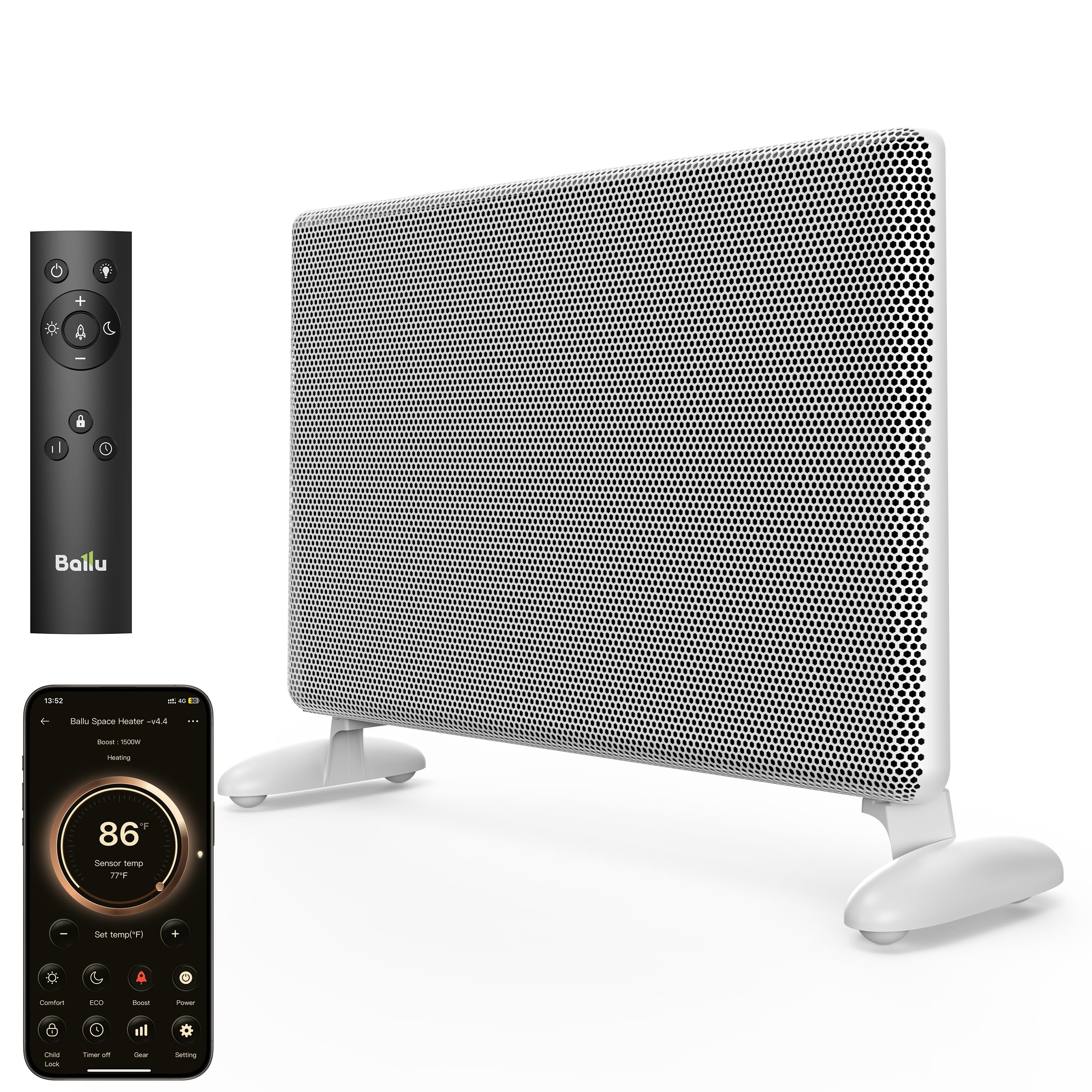 Photo 1 of Ballu Mica Infrared Space Heater Indoor Use,Large Room Panel Heater with Programmable Thermostat,WiFi App Control,Portable Stand or Wall Mount,Energy Efficient Smart Quiet Heater,Work with Alexa,White