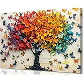 Colorful Butterfly Tree Canvas Wall Art Tree of Life Canvas Painting Picture Wall Decor Cute Butterfly Picture Poster Print Artwork for Wall Living Room Bathroom Bedroom Home Decoration