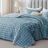 BEDELITE Velvet Quilt Set King Size - Luxury Velvet Comforter Bedding Set 3 Pieces, Soft Cozy Shiny Dusty Blue Oversized Bedspread Coverlet for All Seasons with 2 Pillow Shams