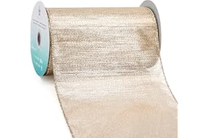 CT CRAFT LLC Champagne Gold Metallic Wired Ribbon 6 inch x 10 Yards for Christmas Home Decor Tree Topper Bow Gift Wrapping DIY Crafts Wreath Garland Wedding