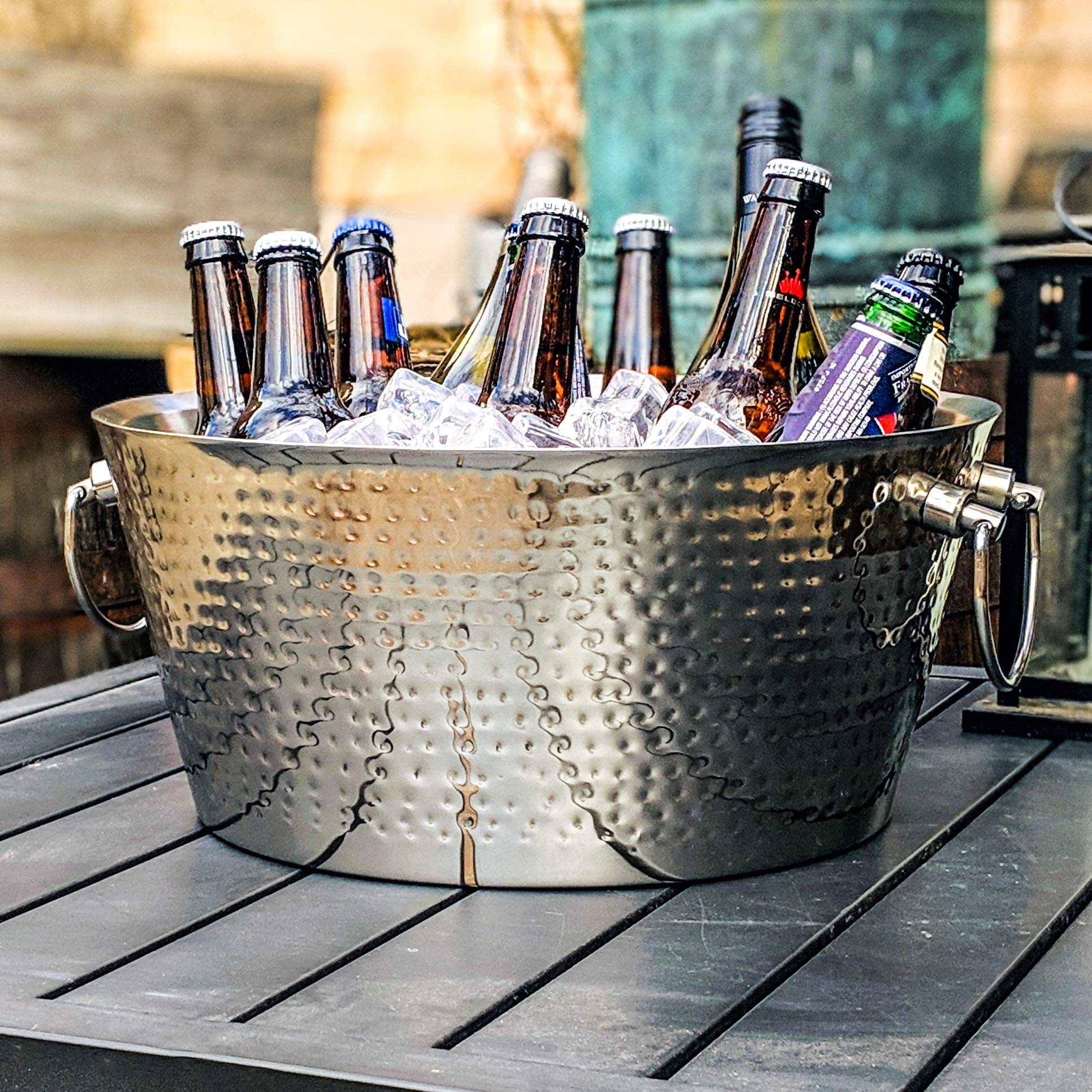 BREKX Insulated Hammered Stainless Steel Beverage Tub Luxury Non