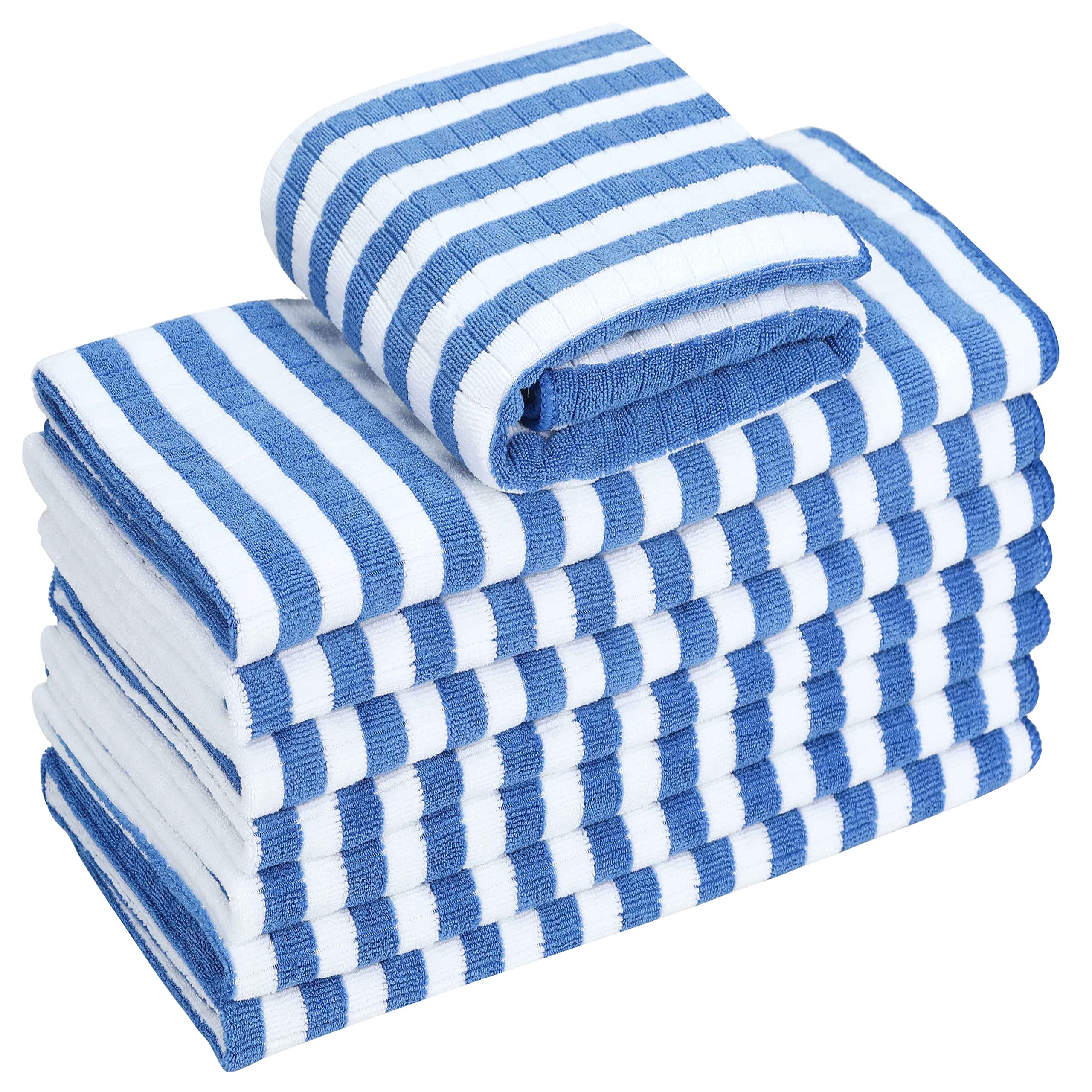 gryeer 8 Pack Microfibre Tea Towels, Super Absorbent, Soft and Thick Kitchen Towels, Check designed with Hanging Loops, 65 x 45 cm, Blue