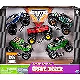 Monster Jam Grave Digger Monster Truck 5pc Value Pack: 1:64 Scale Retro Die-Cast Gift Set with Iconic Models (1982-2005) Chro
