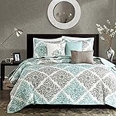 Madison Park Claire Quilt Modern Design - All Season, Breathable Coverlet Lightweight Bedding Set, Matching Shams, Decorative Pillow, King/Cal King (104 in x 94 in), Diamond Aqua 6 Piece