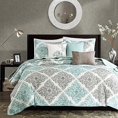Madison Park Claire 6-Piece Microfiber Quilted Coverlet, Aqua