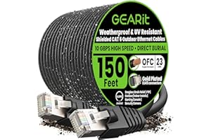 GearIT Cat6 Outdoor Ethernet Cable (150ft) 23AWG Pure Copper, FTP, LLDPE, Waterproof, Direct Burial, In-Ground, UV Resistant,