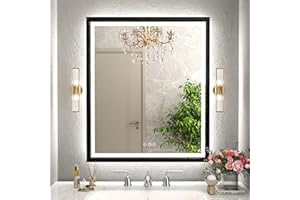 FTOTI 30X36 Inch Black Frame Led Mirror,Backlit and Front Bathroom Mirror with Lights,Wall Mounted Double LED Lighted Anti-Fog Mirror,Stepless 3 Colors Temperature & Dimmable (Horizontal/Vertical)