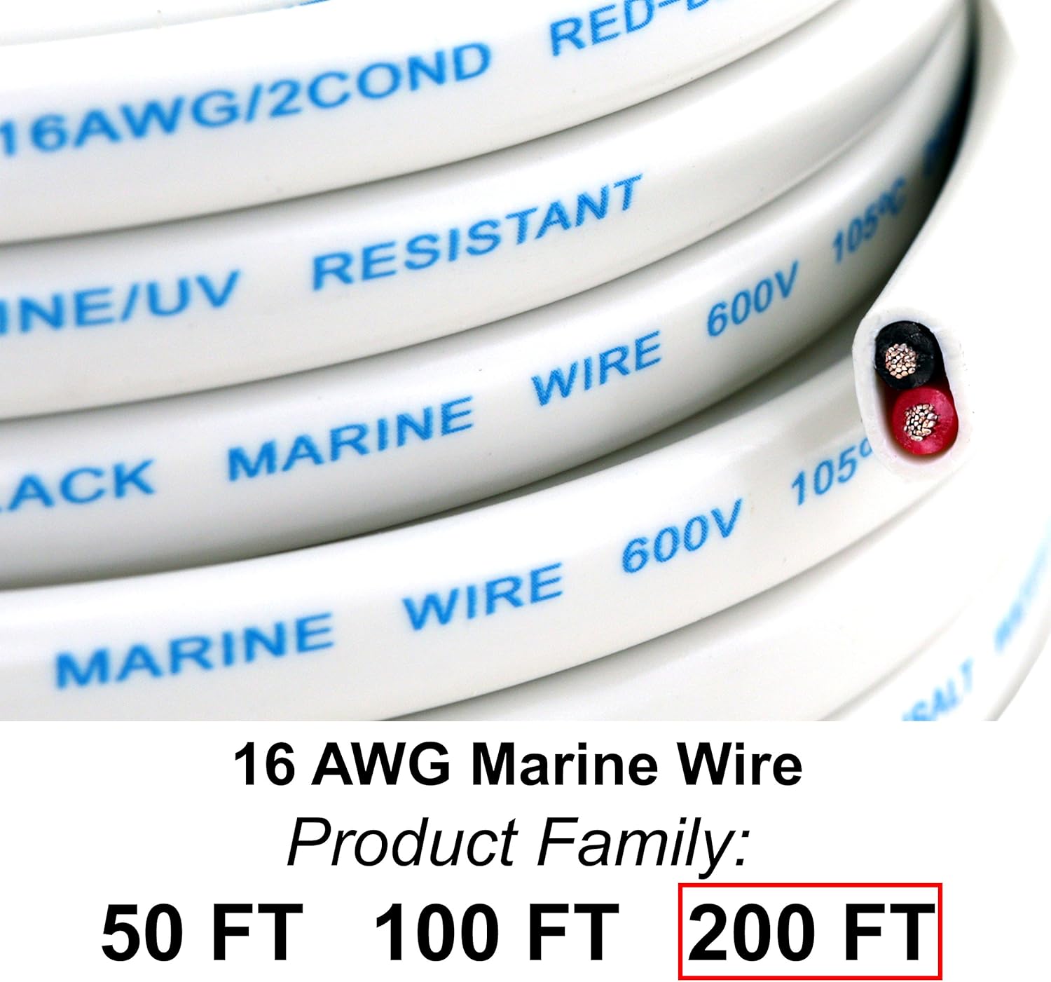 GS Power’s 16 Ga (True American Wire Gauge) AWG Tinned Oxygen Free Copper OFC Duplex 16/2 Dual Conductor AC Marine Boat Battery Wire. Cable Length: 100 FT (50 or 200' Options Available): Automotive