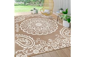 Pauwer Waterproof Outdoor Rug 5x8, Reversible Plastic Straw Patio Camping Rug, Indoor Outdoor RV Mat Carpet for Deck, Camper, Porch, Balcony, Backyard, Picnic, Boho Brown