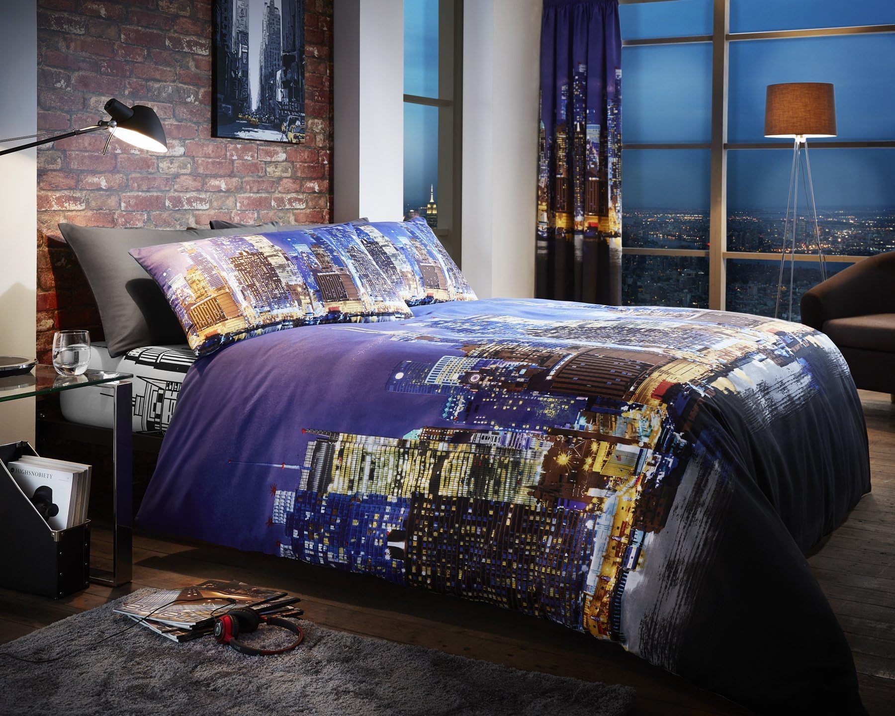 Goldstar® New York Night Life Polycotton Duvet Quilt Cover Bedding Set With Pillow Case (King)
