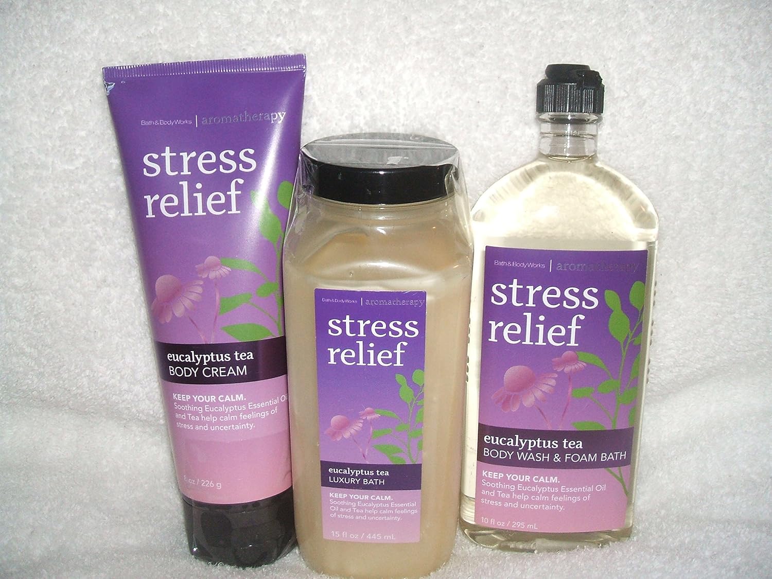3 Piece Bath Body Works Aromatherapy Stress Relief Eucalyptus Tea Fragrance Gift Set