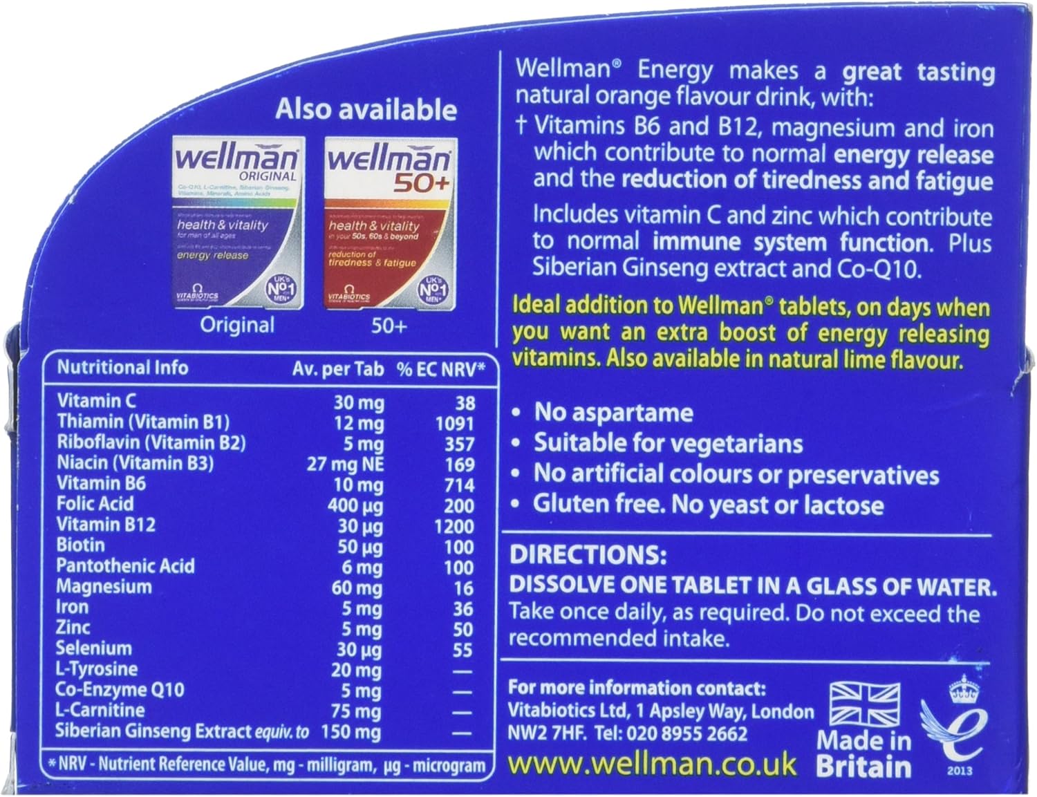 Wellman Energy Orange - 10 Dissolving, Multivitamins Effervescent Tablets for Man Natural Orange Flavour, by Vitabiotics - Image 3