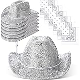Coume 12 Pcs Sparkly Adults Cowboy Hat and Bandanas Women Men Western Glitter Cowgirl Party Hats with Adjustable Drawstring