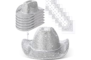 Coume 12 Pcs Sparkly Adults Cowboy Hat and Bandanas Women Men Western Glitter Cowgirl Party Hats with Adjustable Drawstring