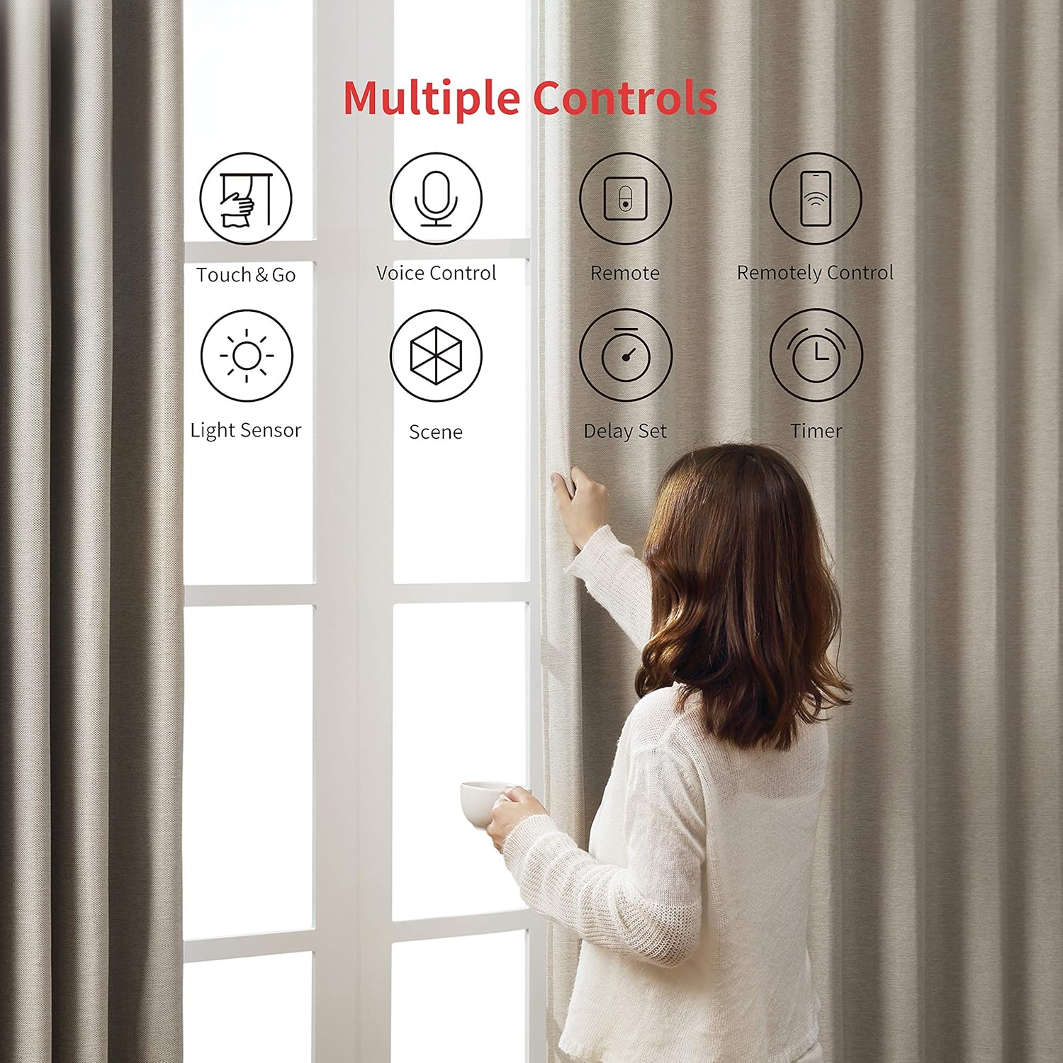 SwitchBot Curtain Smart Electric Motor - Wireless App or Automate Timer Control, Add Hub Mini/Plus Compatible with Alexa, Google Home, HomePod, IFTTT (Rod, White) - - 