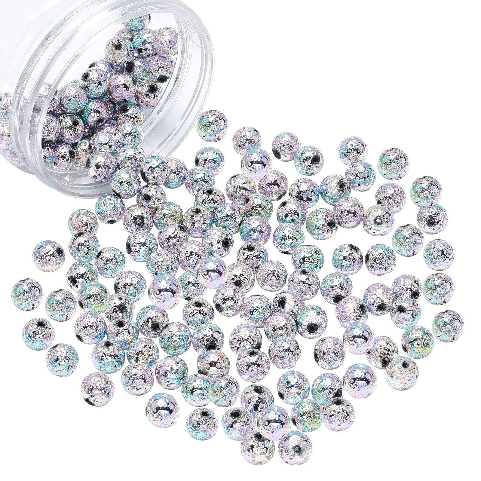 NBEADS 144 Pcs Electroplated Natural Lava Beads, 8mm Rainbow Plated Beads Round Loose Beads for DIY Jewelry Making
