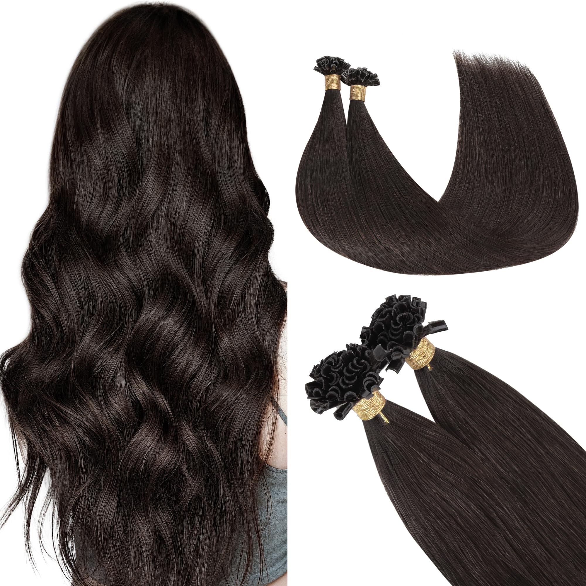GOO GOO U Tip Hair Extensions Real Human Hair,Dark Brown 50g 22inch 50 Strands Hot Fusion Keratin Hair Extensions, Straight — image 1