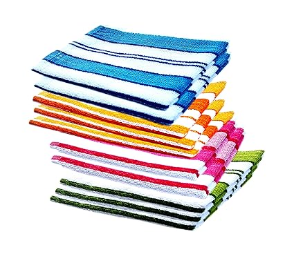 Space Fly Striped Hand Towels High Absrobent (Set Of 10)-, 12 Inch X 18 Inch (Multi Color)