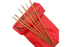 KnitPal 10-inch (25cm) Bamboo Crochet Hook Set Double Ended Tunisian Crochet Hooks - Afghan Crochet Hooks - 5 US Sizes: G/4mm, 7/4.5mm, H/5mm, I/5.5mm, J/6mm - Long Tunisian Crochet Hooks
