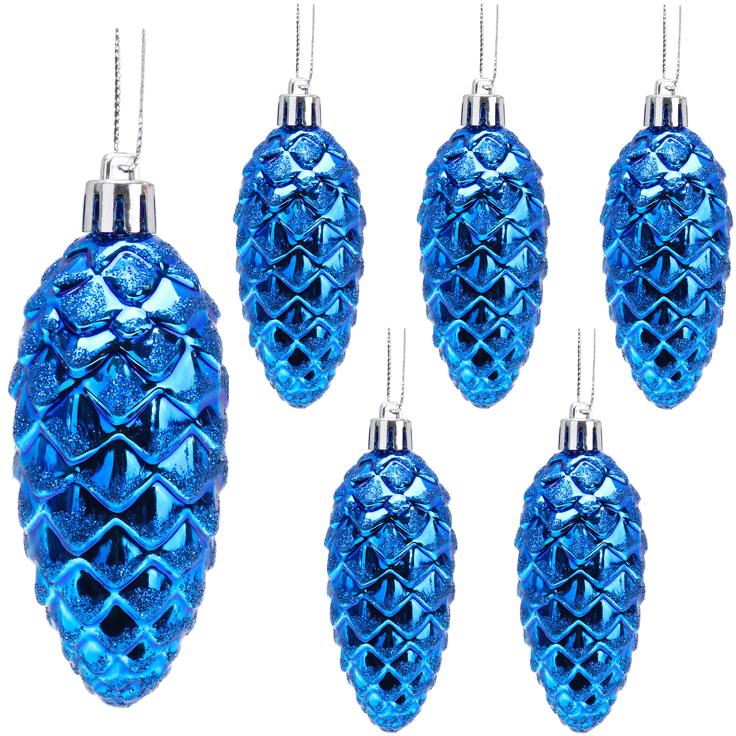 Christmas Concepts® Pack of 6-90mm Pine Cone Baubles – Shiny and Glitter Decorated – Luxury Christmas Decorations (Royal Blue)