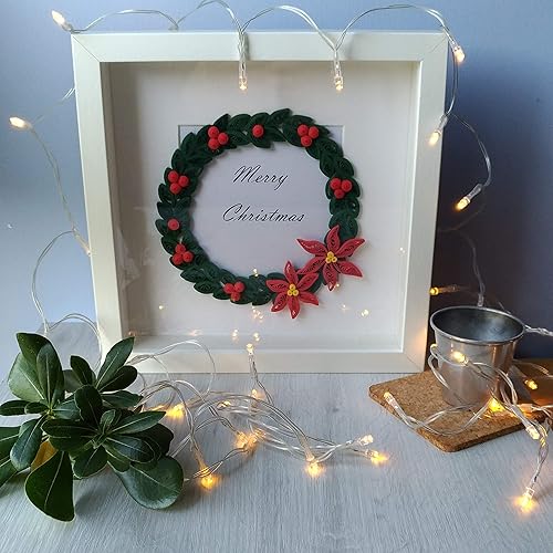 Stella Di Natale In 3d.Regalo Di Natale Quadro Quilling Art Ghirlanda Natalizia Stella Di Natale Quadro 3d Con Cornice 25x25 Home Decor Da Parete Amazon It Handmade