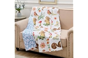 Greenland Home Willow Novelty Forest Animals Quilted Throw Blanket, 50 x 60 inches, White