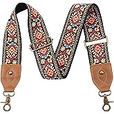 Nefelibata Purse Strap, 2" Cowhide Head Wide Shoulder Strap Adjustable Replacement,Retro Jacquard Embroidery Multi-pattern Crossbody Bag Straps for Handbag,Crossbody Bags,Shoulder Bags(Safflower)